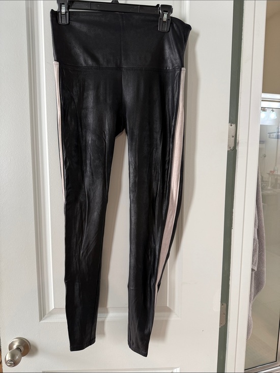 SPANX Pants - SPANX Black Faux Leather Leggings with Side Stripe